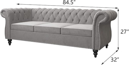 2 Piece Living Room Set, Velvet Chesterfield Sofa Couch Chair - Image 7