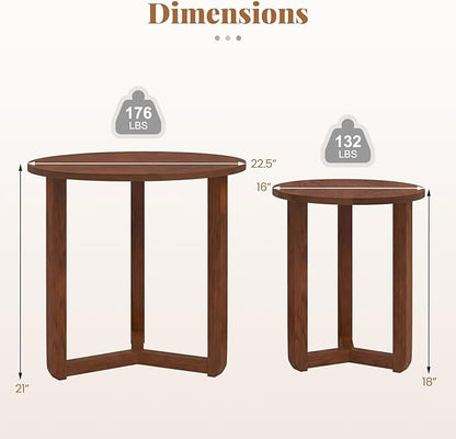 Giantex Round Nesting Coffee Table Set of 2, Wood Nesting End Tables - Image 2