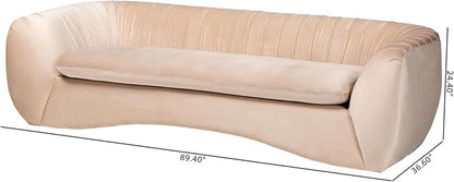 Adanna Glam Luxe Champagne Beige Velvet Fabric Sofa Elegant Modern Living Room - Image 3