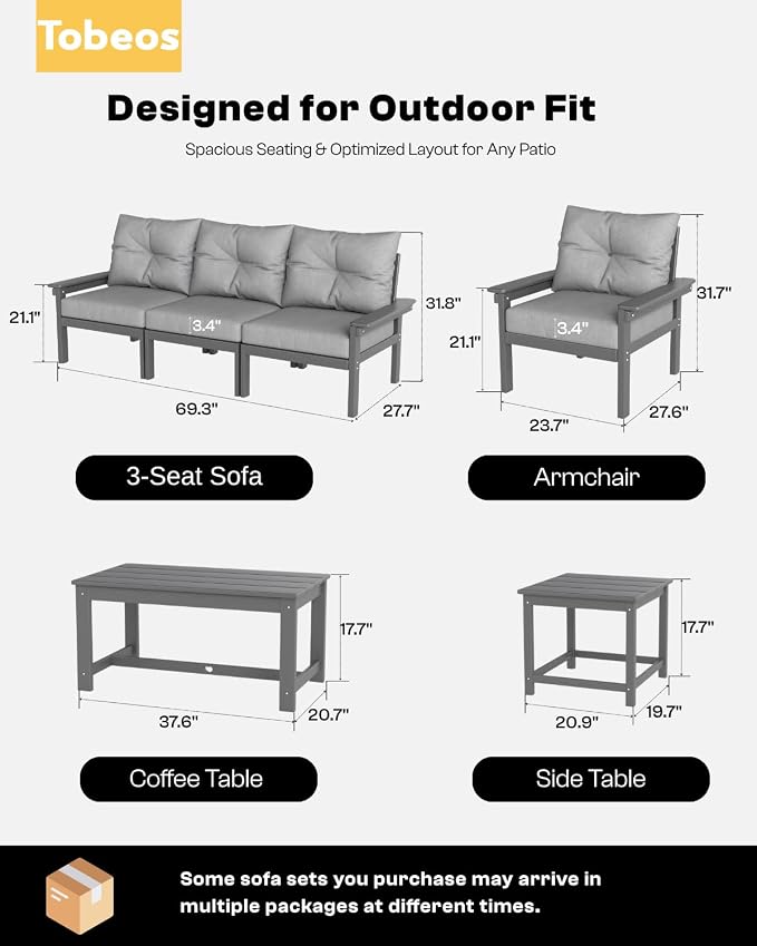 HDPE 4 Piece Patio Furniture Set, All-Weather Outdoor Couch - Image 2