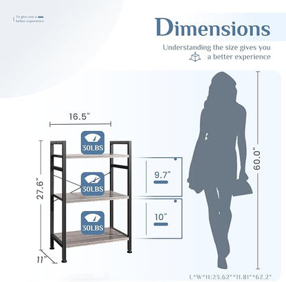 DUMOS 3 Tiers Open Bookshelf, Classic Freestanding Tall Display Shelf, Sturdy - Image 3