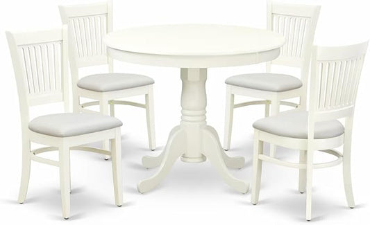 East West Furniture ANVA5-LWH-C 5 Piece Dining Room Table Set Includes a Round by EastWestFurniture
