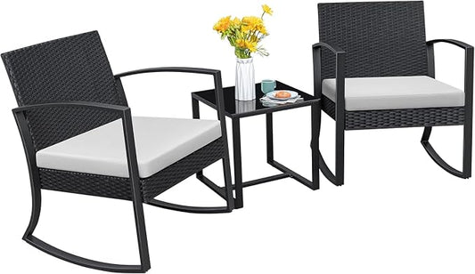 Homall Patio Furniture Set 3 Piece Resin Outdoor Bistro Set Rocking Patio Chairs by Homall
