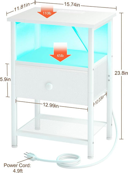LOAKEKEL LED Night Stand with Charging Station, Small Bedside Table with USB - Image 7