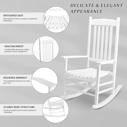 Outvita Outdoor Rocking Chair, Solid Wood High Back Rocker, All Weather Lounge - Image 4