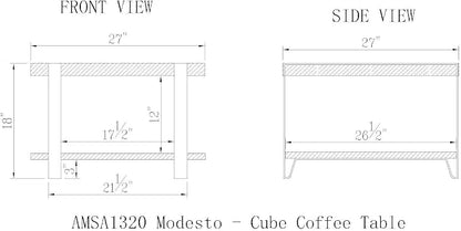 Modesto 27-Inch Square Coffee Table – Solid Wood and Metal Accent Industrial - Image 3