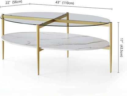 LumFurn Oval Glass Coffee Table, Mid-Century Modern Design, L43 x W22 x H17 inch - Image 2