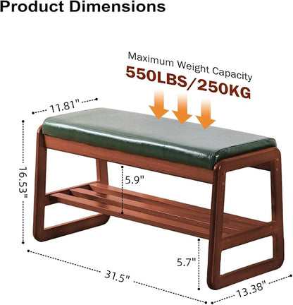 SOBIBO Solid Wood Shoe Bench, 2-Tier Wooden Entryway Bench, Modern Shoe Rack - Image 2