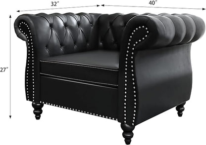 2 Piece Living Room Set, Chesterfield Leather Sofa Couch Chair - Image 7