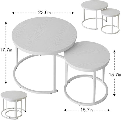 Garden 4 you Nesting Coffee Table, 23.6" Round Coffee Table Set of 2, Wooden - Image 2