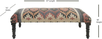 LR Home Upholstered Bench for Bedroom End of Bed |Southwestern Vintage Ottoman - Image 3