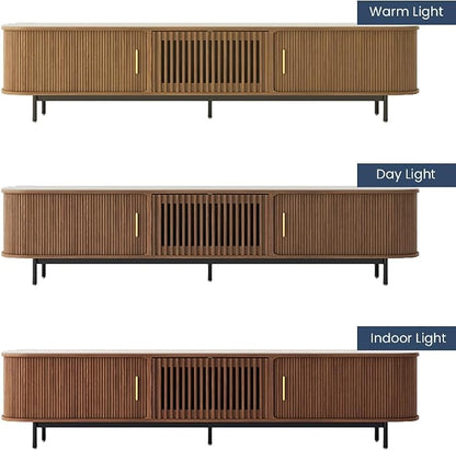 POVISON Fully-Assembled Sliding Tambour Door TV Stand, Mid Century Modern - Image 5