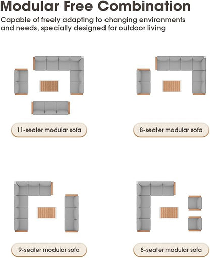 Aluminum Outdoor Patio Furniture Set 11 Seats, Outdoor Sectional Corner Sofa Set - Image 5