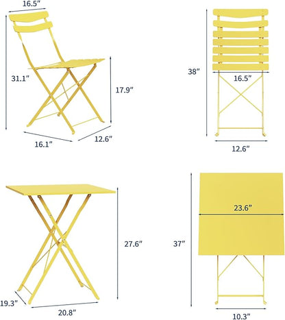 GarveeLife 3 Piece Patio Bistro Set, Folding Patio Bistro Table and Chairs Set - Image 8