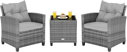 COSTWAY 3-Piece Patio Furniture Set, Outdoor Wicker Rattan Sofa by COSTWAY