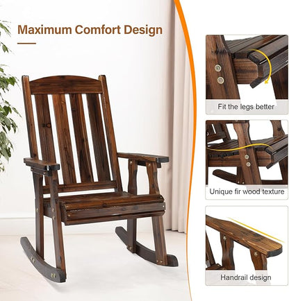 VINGLI Outdoor Rocking Chair, Heavy Duty 600 LBS Wooden Rocking Bench - Image 6
