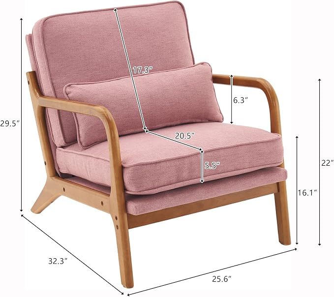 Bonnlo Pink Accent Chairs Set of 2, Upholstered Mid Century Modern Lounge - Image 2