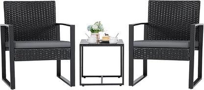 Flamaker 3 Pieces Patio Set Outdoor Wicker Furniture Modern Bistro Rattan Chair by Flamaker
