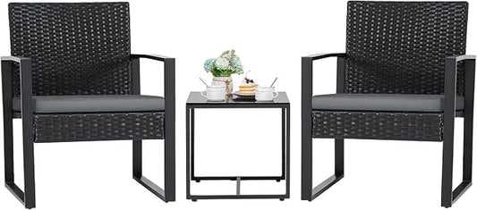Flamaker 3 Pieces Patio Set Outdoor Wicker Furniture Modern Bistro Rattan Chair by Flamaker