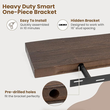 FLYJOE Floating Shelves for Wall Decor, Rustic Solid Elm Wood Live Edge - Image 6