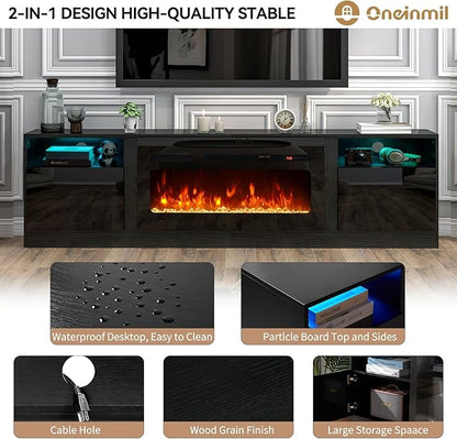 oneinmil 80” TV Stand with 36” Electric Fireplace, Large Modern Media - Image 7