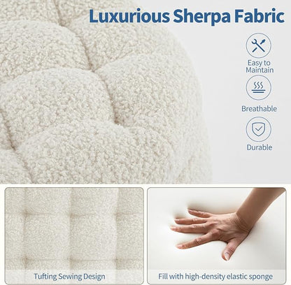 Furniliving Modern Round Storage Ottoman, Button Tufted Ottoman Footstool - Image 8