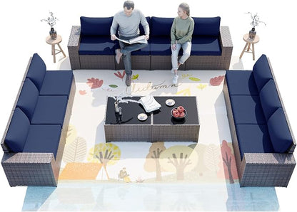ALAULM 12 Pieces Outdoor Patio Furniture Set Sectional Sofa Sets Brown PE - Image 6