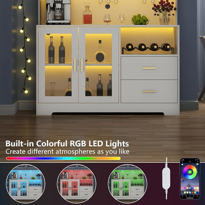 Bar Cabinet for Home with LED Light, Coffee Bar Cabinet with Wine & Glass Rack - Image 6
