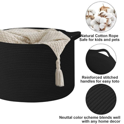 115L Extra Large Blanket Basket, Woven Rope Laundry Basket Hamper - Image 3