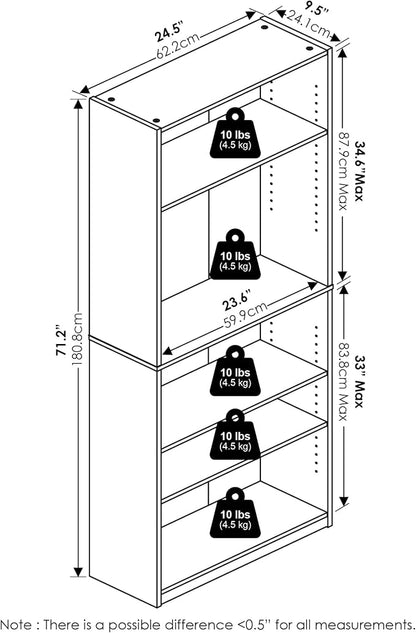 Furinno Jaya Book Shelf, 5-Tier Bookshelf, Bookcase - Image 2