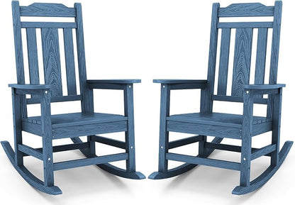 SERWALL Blue Outdoor Rocking Chair Set of 2, All Weather Patio Rocking Chair by SERWALL