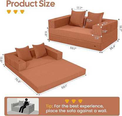 COMAX Futon Sofa Bed, 4‑in‑1 Convertible Sofa Bed, Folding Boneless Couches - Image 2