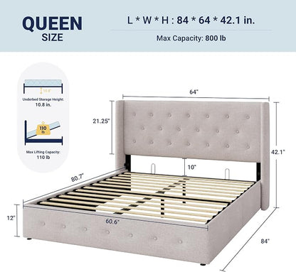 Allewie Queen Size Lift Up Storage Bed, Button Tufted Headboard - Image 2