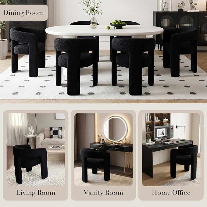 Modern Sherpa Barrel Dining Chair Upholstered Faux Fur Dining Room Chair - Image 5