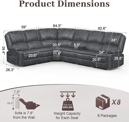 Yolsali Manual Reclining Sectional Sofa Set, 6 Seats Soft Dutch Velvet Recliner - Image 2