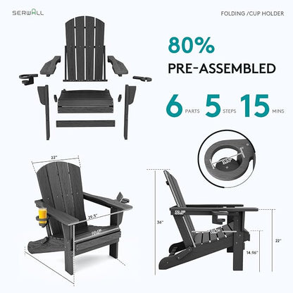 SERWALL Foldable Adirondack Chair, HDPE Adirondack Chair - Image 7