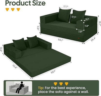 COMAX Futon Sofa Bed, 4‑in‑1 Convertible Sofa Bed, Folding Boneless Couches - Image 2
