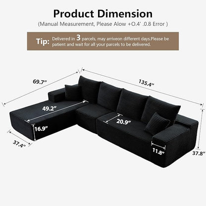 135” Cloud Sectional Couch, Boneless Sofa - Image 2