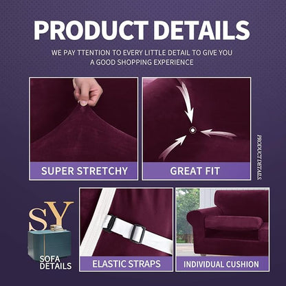 ZNSAYOTX Luxury Velvet Sofa Cover 3 Piece Stretch Loveseat Covers - Image 4