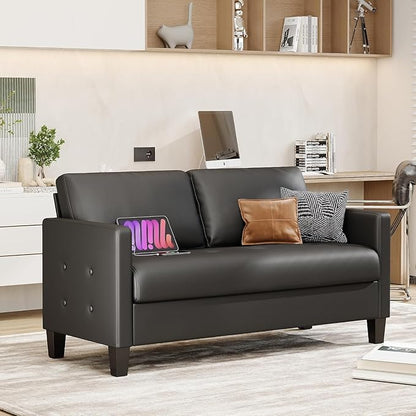 STHOUYN 59” Black Faux Leather Sofa Couch, Modern Comfy Office 2 Seater Couch - Image 9