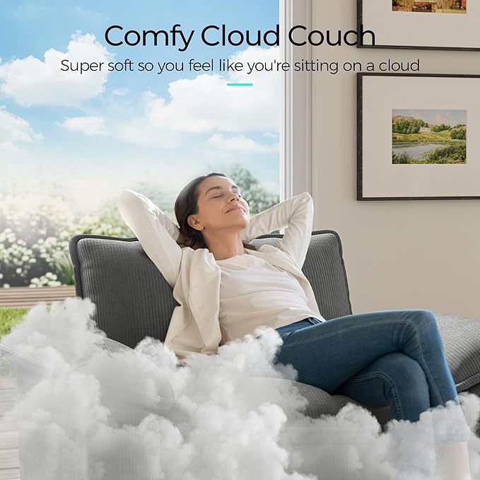 LINSY HOME 123" Modular L-Shaped Sectional Sofa, 3-Seat Corduroy Modern Cloud - Image 5