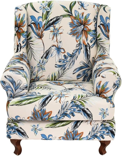 HAOYONG Wing Chair Slipcovers Stretch Wingback Chair Covers Printed 2 Pieces by HAOYONG