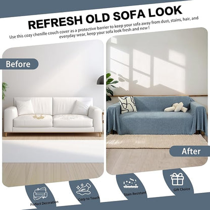 DREAMINGO Modern Minimalism Couch Cover Pets Loveseat Protector Greyish Blue - Image 4