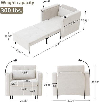 LEVNARY 3-in-1 Convertible Chair Pull Out Bed, Single Sofa Chair Sleeper - Image 2