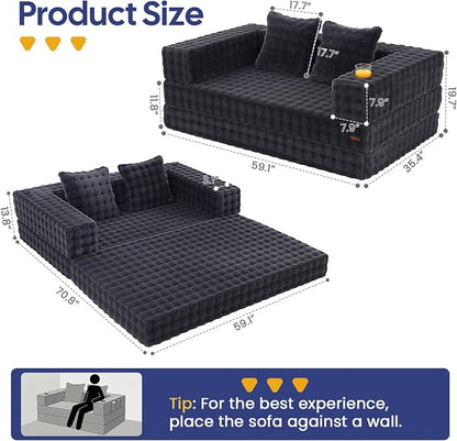 COMAX Futon Sofa Bed, 4‑in‑1 Convertible Sofa Bed, Folding Boneless Couches - Image 2