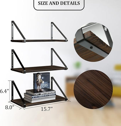 BAMEOS Floating Shelves Rustic Wood Wall Shelf, Small Bookshelf - Image 3
