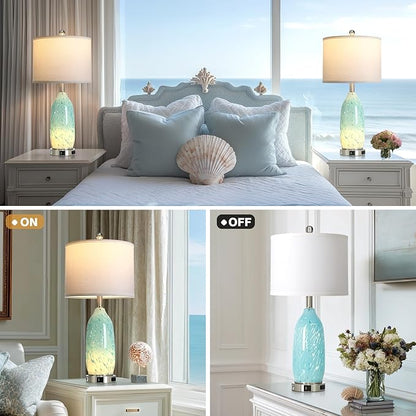 Rinweey 26" Bule Glass Table Lamps Set of 2, Nautical lamp - Image 5