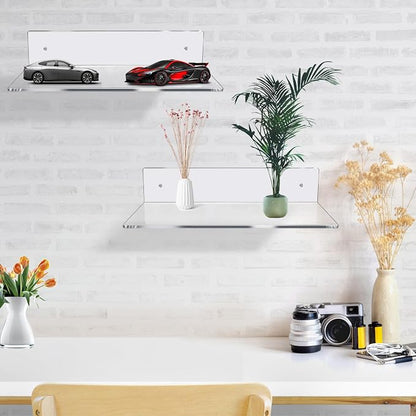 Jansburg 12 Inch L-Shaped Acrylic Floating Shelf Wall Mounted Shelves Invisible - Image 6