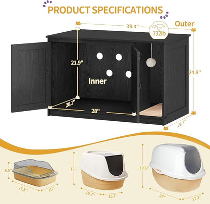Hzuaneri Cat Litter Box Enclosure, Hidden Litter Box Cabinet Furniture - Image 4