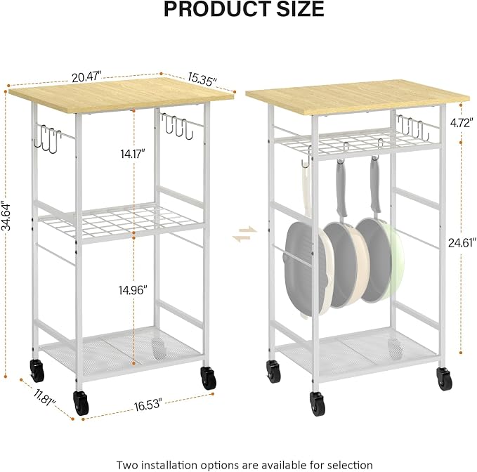 ThreeHio Rolling Kitchen Microwave Cart, 3 Tier Microwave Table Stand - Image 3